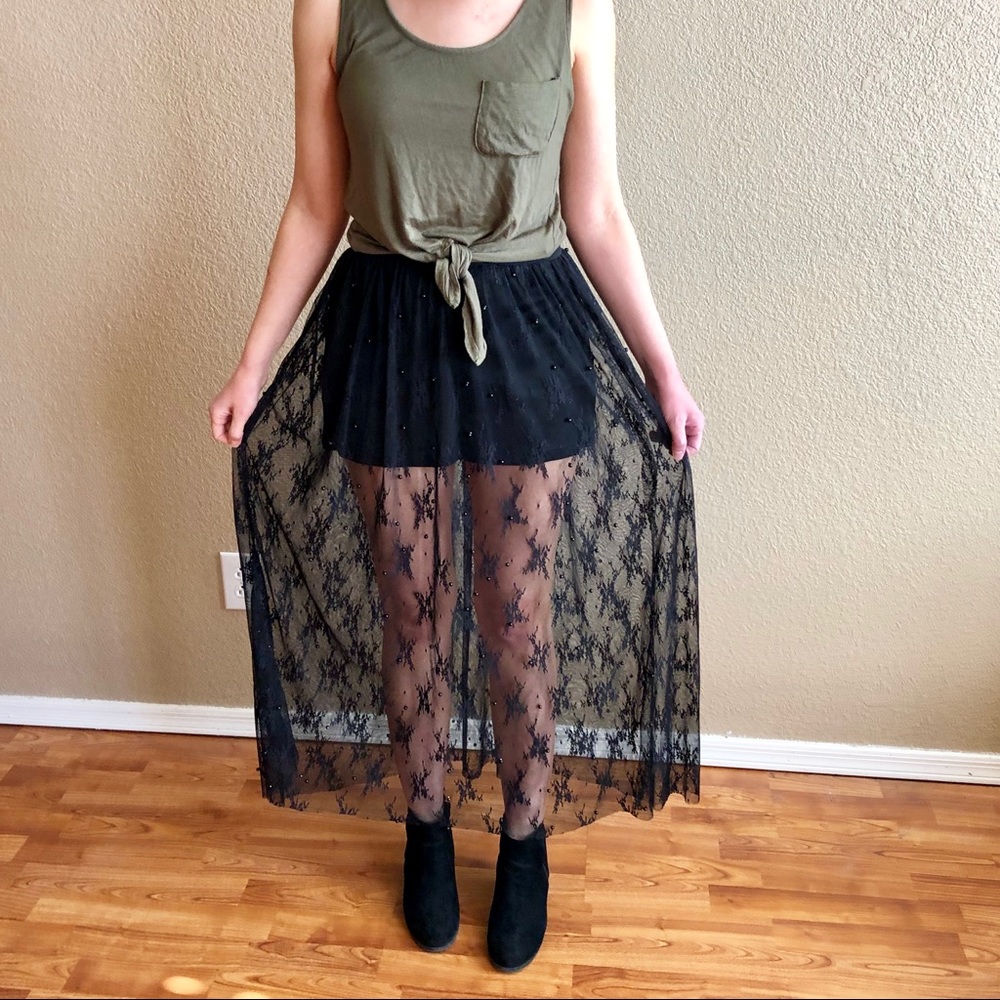 Lace maxi skirt with attached shorts